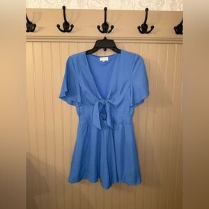 Pink Lily Blue Tie Front Romper Small | Flutter Sleeve NWOT